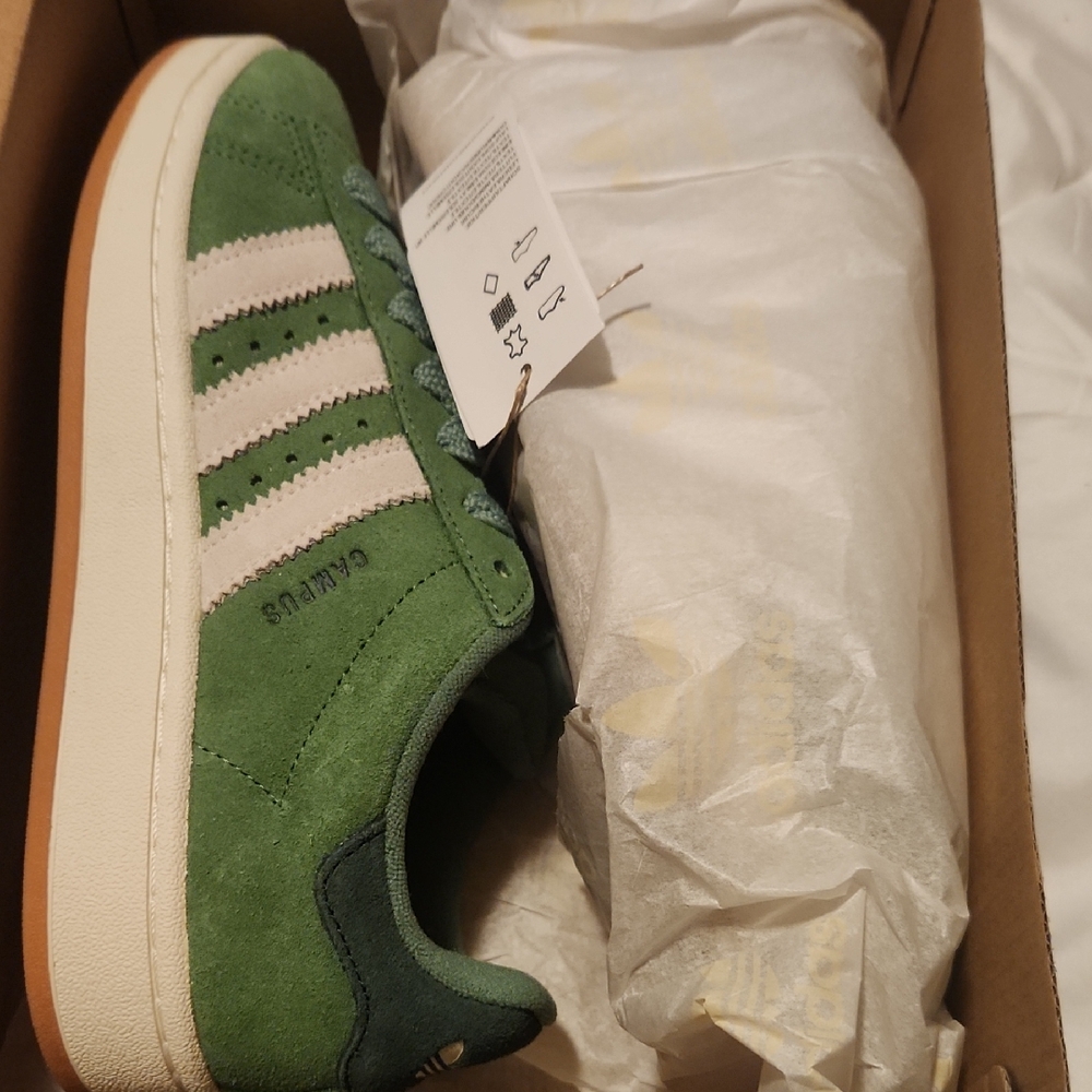 adidas Green Suede Campus Sneakers with Cream Stripes